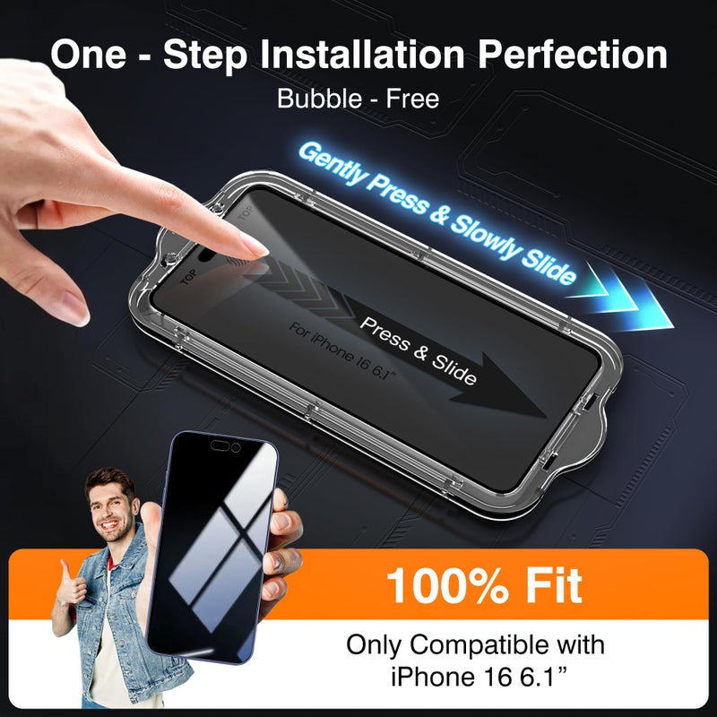 EZ-GLAZ- 4 Pack for iPhone 16 Privacy Screen Protector [6.1"] With 2 Pack Camera Lens Protector, 9H+ Hardness 12FT Military Grade Shatterproof Scratch Resistant Durable Tempered Glass Film with Flawless Fit Kit - Image 2