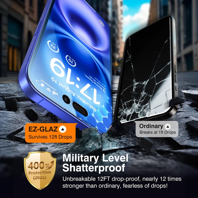 EZ-GLAZ- 4 Pack for iPhone 16 Privacy Screen Protector [6.1"] With 2 Pack Camera Lens Protector, 9H+ Hardness 12FT Military Grade Shatterproof Scratch Resistant Durable Tempered Glass Film with Flawless Fit Kit - Image 4