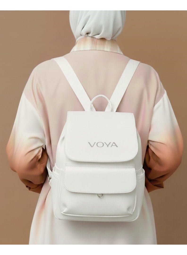 Leather Front Pocket Backpack - White