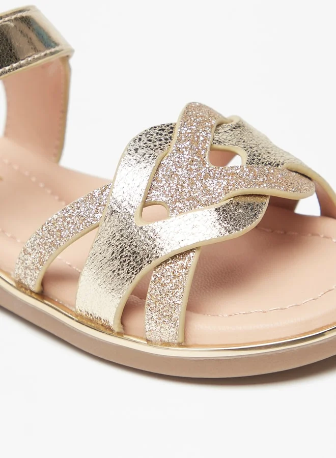 جونيورز Girls Textured Sandals With Hook And Loop Closure