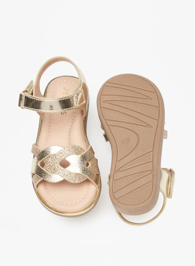 جونيورز Girls Textured Sandals With Hook And Loop Closure