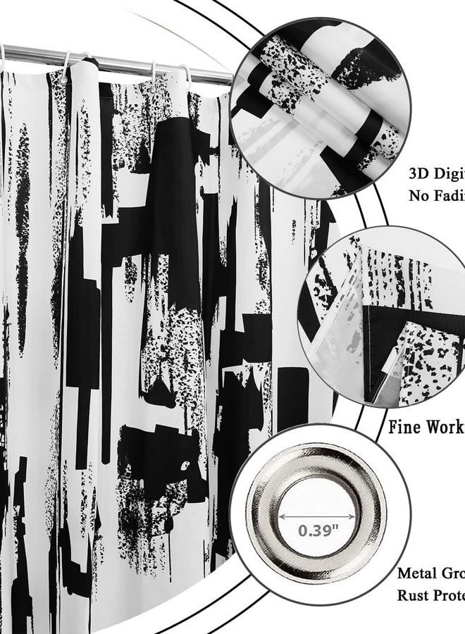 GCIREC Black and White Shower Curtain, Abstract Art with Brushstrokes Chaos Image Print Bathroom Curtain for Men Contemporary Bathtub Decor Waterproof Fabric Machine Washable with 12 Hooks - Image 5