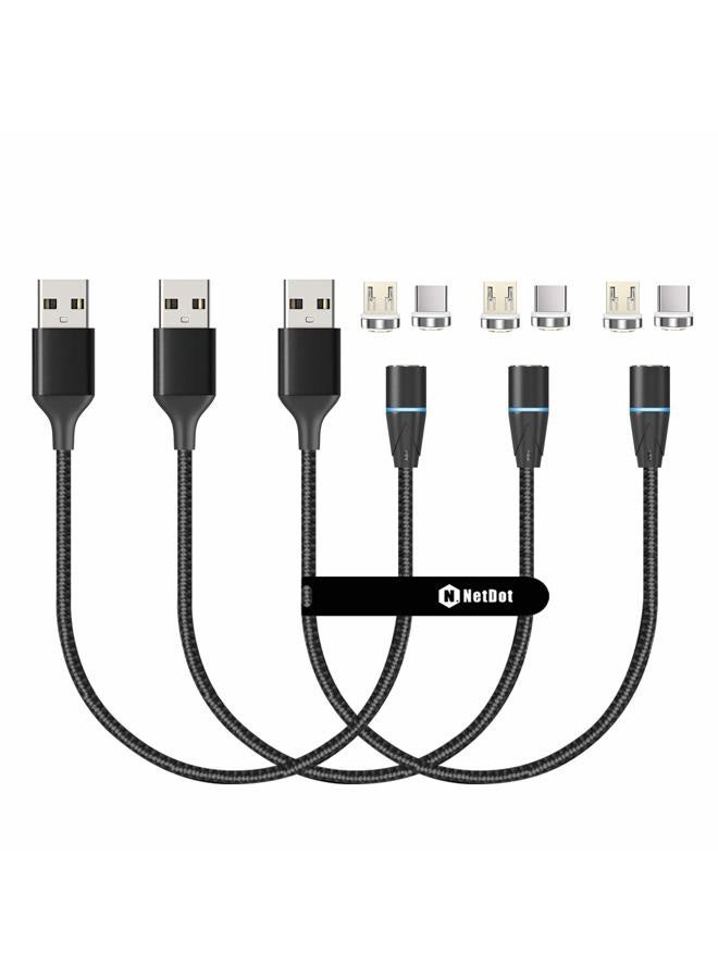 NetDot Gen12 Micro USB and USB-C Magnetic Fast Charging Data Transfer Cable Compatible with Android Device(1ft/3 Pack Black) - Image 1