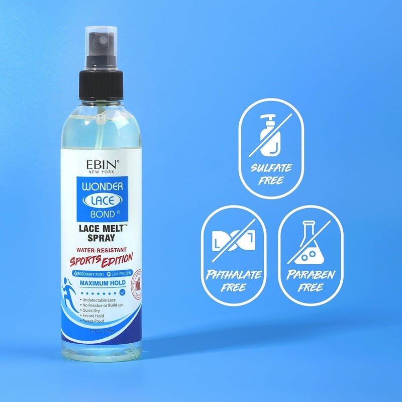 EBIN NEW YORK Wonder Lace Bond Melt Spray 8 Fl Oz Sports Edition – Melting Spray for Lace Wigs with Strong Hold – Rosemary Mint for Scalp Comfort – Water-Resistant for Active Wear - Image 3