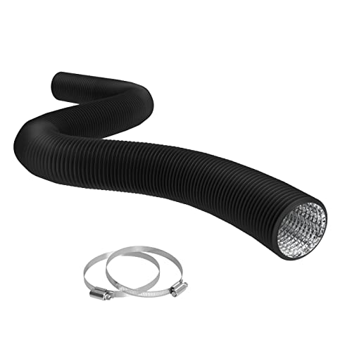 TerraBloom Flexible 4 Inch Ducting - Black 8 Feet Flex Aluminum Duct with 2 Clamps – 4 Layer HVAC Ventilation Air Hose - Great For Grow Tents, Dryer Rooms, House Vent Register Lines - Image 1