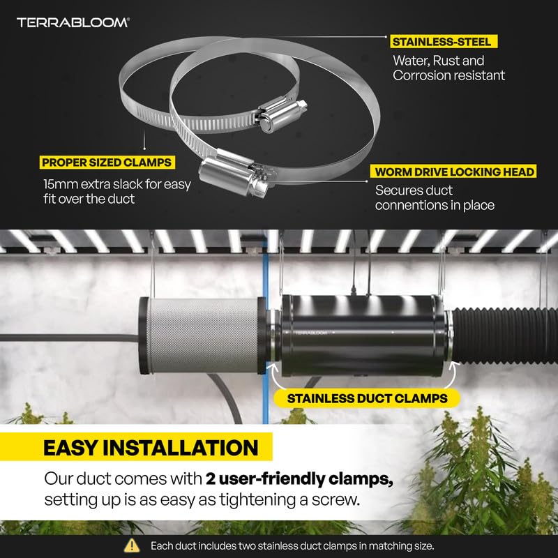 TerraBloom Flexible 4 Inch Ducting - Black 8 Feet Flex Aluminum Duct with 2 Clamps – 4 Layer HVAC Ventilation Air Hose - Great For Grow Tents, Dryer Rooms, House Vent Register Lines - Image 3