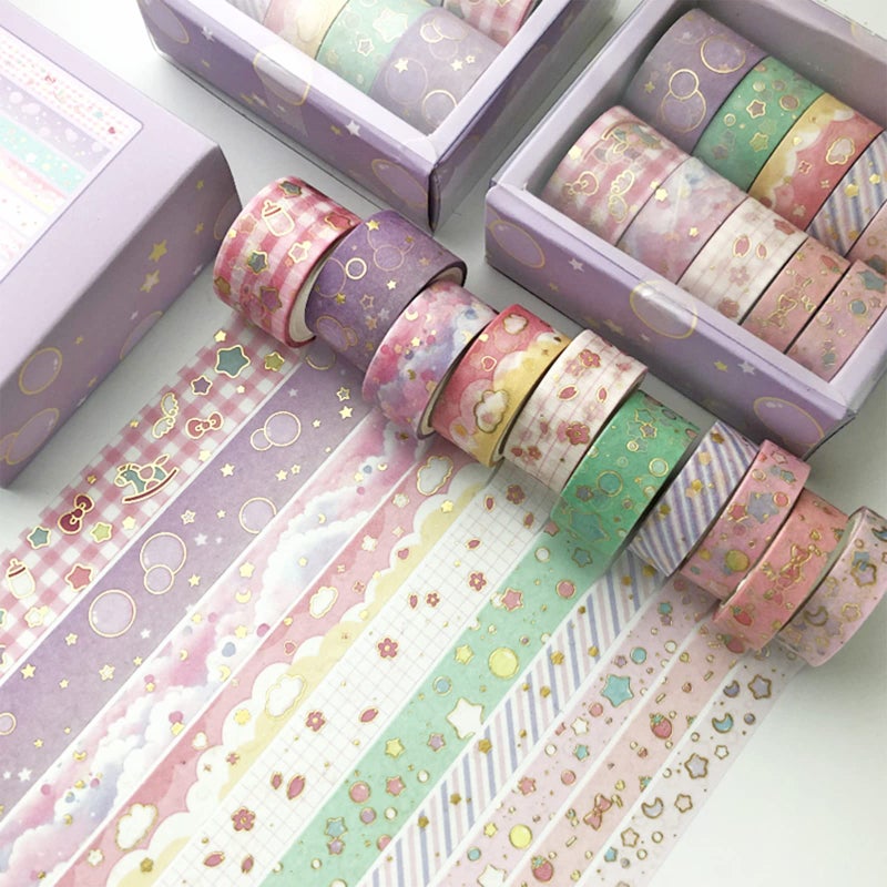 YUBX Creative Washi Tape Set 10 Rolls Gold Foil Print Decorative Masking Tapes for Arts, DIY Crafts, Journals, Planners, Scrapbook, Wrapping (Cute Sweety) - Image 5