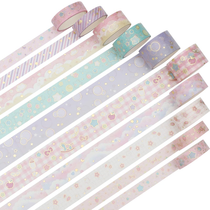YUBX Creative Washi Tape Set 10 Rolls Gold Foil Print Decorative Masking Tapes for Arts, DIY Crafts, Journals, Planners, Scrapbook, Wrapping (Cute Sweety) - Image 2