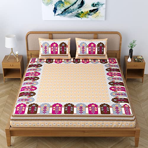 Colorish Cotton Blend Glory Floral Printed Jaipuri Bedsheet for Double Bed King Size with 2 Pillow Covers - Orange Crush - Image 5