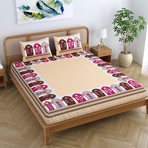 Colorish Cotton Blend Glory Floral Printed Jaipuri Bedsheet for Double Bed King Size with 2 Pillow Covers - Orange Crush - Image 4
