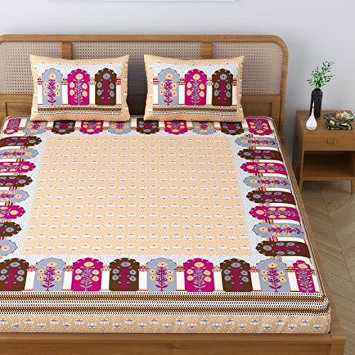 Colorish Cotton Blend Glory Floral Printed Jaipuri Bedsheet for Double Bed King Size with 2 Pillow Covers - Orange Crush - Image 2