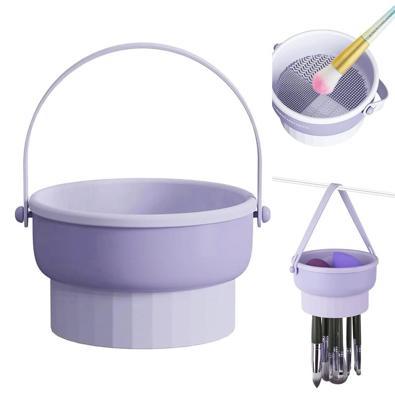 HRDR Makeup Brush Cleaner Mat 3 in 1 Silicone Makeup Brush Cleaner Bowl with Brush Drying Holder Cosmetic Brushes Cleaning Tool Organizer for Storage Air Dry - Image 1