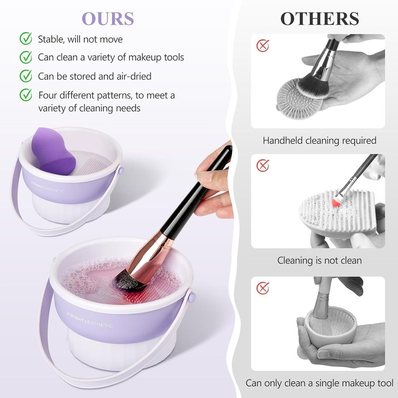 HRDR Makeup Brush Cleaner Mat 3 in 1 Silicone Makeup Brush Cleaner Bowl with Brush Drying Holder Cosmetic Brushes Cleaning Tool Organizer for Storage Air Dry - Image 5