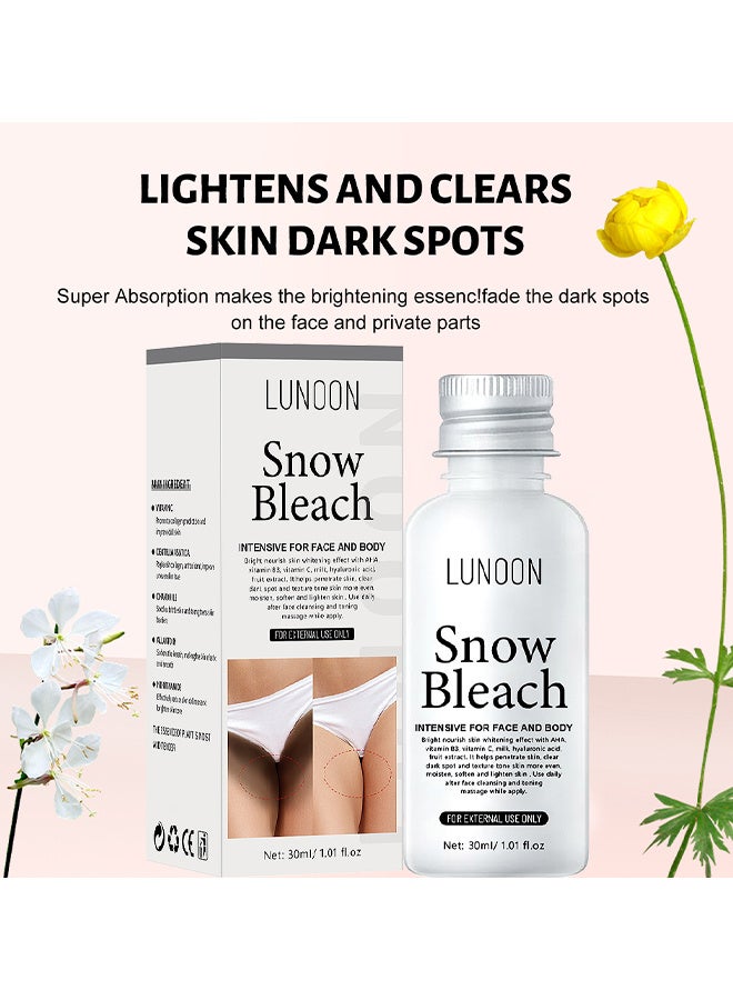 LUNOON Snow Bleach Cream For Private Part Underarm Whitening Dark Spot Corrector Cream Face And Body Skin Lightening Bleaching Cream For Intimate Areas Brightening 30ML - Image 3