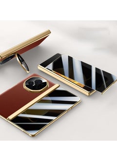 Honor Magic V3 Electroplated Frame Magnetic Hinge Protection Grain Leather Case with Lens Holder Privacy Screen Protector For Magic V3