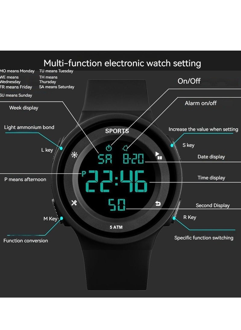 Generic New multifunctional student sports watch, trendy, fashionable, simple, waterproof, luminous electronic watch (black)  - Image 3