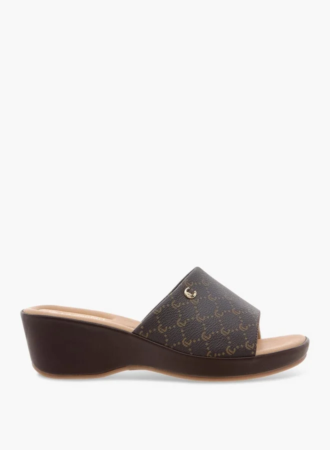 Le Confort Women's Monogram Slip-On Sandals with Wedge Heels