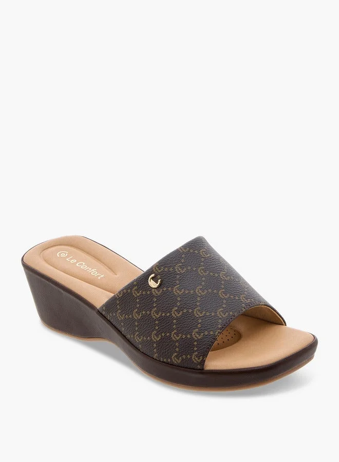 Le Confort Women's Monogram Slip-On Sandals with Wedge Heels