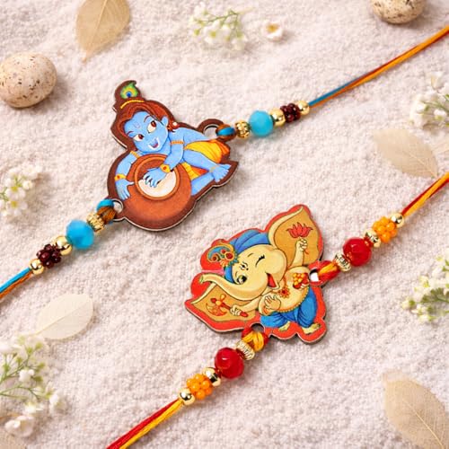 Riddhika Ventures Stylish Kids Rakhi Bracelet (Set of 2) with Roli Chawal and Greeting Card (P11P12) - Image 4
