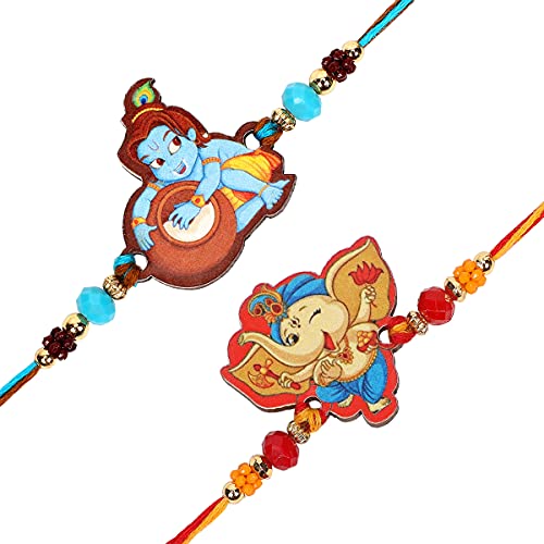 Riddhika Ventures Stylish Kids Rakhi Bracelet (Set of 2) with Roli Chawal and Greeting Card (P11P12) - Image 1