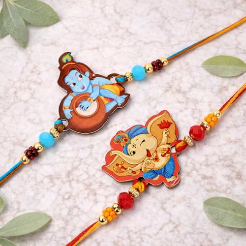Riddhika Ventures Stylish Kids Rakhi Bracelet (Set of 2) with Roli Chawal and Greeting Card (P11P12) - Image 2