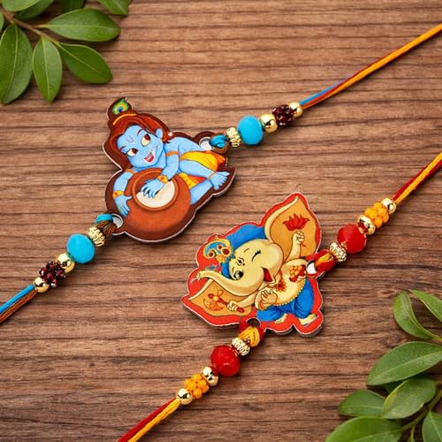 Riddhika Ventures Stylish Kids Rakhi Bracelet (Set of 2) with Roli Chawal and Greeting Card (P11P12) - Image 3