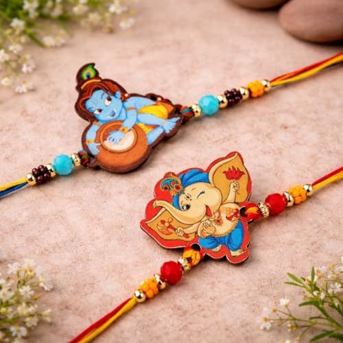 Riddhika Ventures Stylish Kids Rakhi Bracelet (Set of 2) with Roli Chawal and Greeting Card (P11P12) - Image 5
