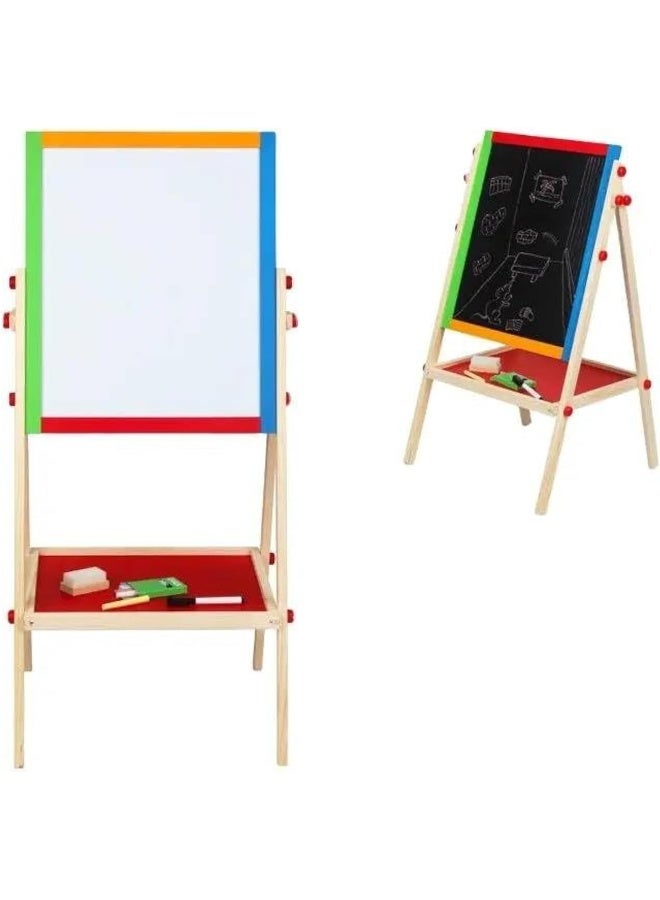 MOMENT لوحة رسم الأطفال [36 × 60 سم] لوحة رسم مغناطيسية مزدوجة الجوانب حامل قابل للرفع سبورة صغيرة للأطفال لوحة كتابة من الخشب الصلب - Image 1