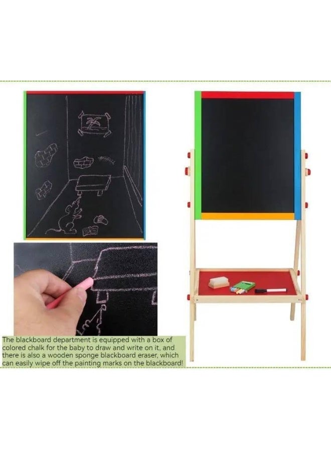 MOMENT لوحة رسم الأطفال [36 × 60 سم] لوحة رسم مغناطيسية مزدوجة الجوانب حامل قابل للرفع سبورة صغيرة للأطفال لوحة كتابة من الخشب الصلب - Image 3