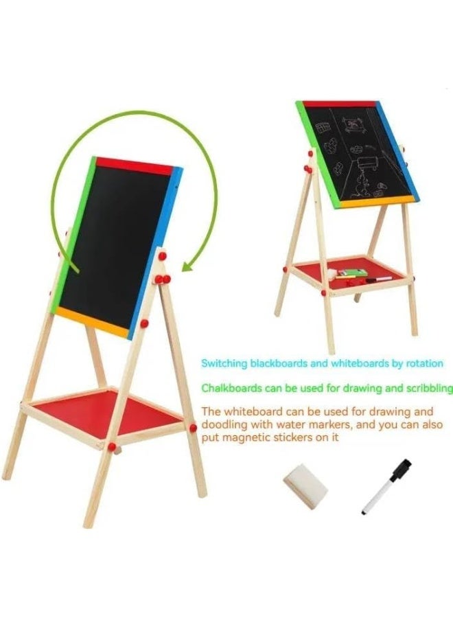 MOMENT لوحة رسم الأطفال [36 × 60 سم] لوحة رسم مغناطيسية مزدوجة الجوانب حامل قابل للرفع سبورة صغيرة للأطفال لوحة كتابة من الخشب الصلب - Image 5