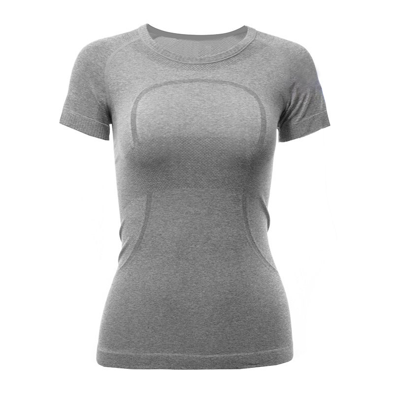 Generic Quick-Drying Slim-Fit Knitted High Elastic Yoga Breathable Lightweight Comfortable Sweat-Absorbing Quick-Drying Sports Fitness Short-Sleeved Women Short-sleeved woven gray 1.0