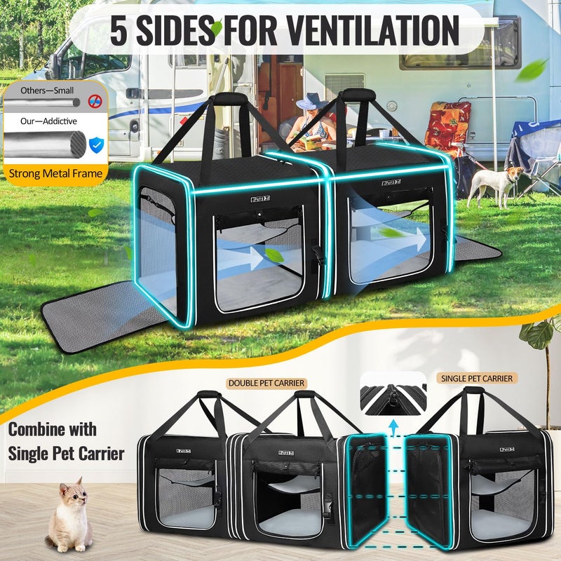 Petskd Portable Double Cat Carrier with Litter Box for Multiple Cats 2in1 Car Travel Carriers 36x17x17in Dual Large Cat Carrier with Safety Locking Zippers for Long Distance Travel - Image 3