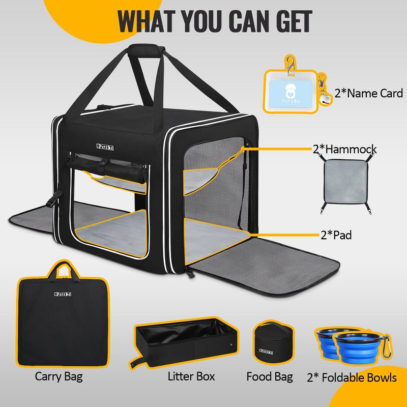 Petskd Portable Double Cat Carrier with Litter Box for Multiple Cats 2in1 Car Travel Carriers 36x17x17in Dual Large Cat Carrier with Safety Locking Zippers for Long Distance Travel - Image 4