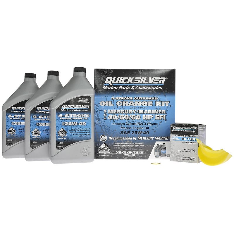 Quicksilver 25W-40 Oil Change Kit for 4-Stroke 40hp, 50hp and 60hp Mercury Outboards - Image 1
