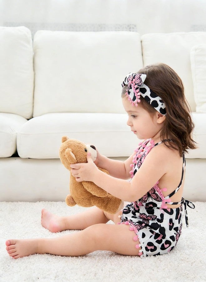 UNICOMIDEA Baby Girl Clothes 12-18 Months Backless Fashion Butterfly Infant Bodysuit with Bow-Knot Headband Pink Summer Adjustable Strap Newborn Romper Daily - Image 4