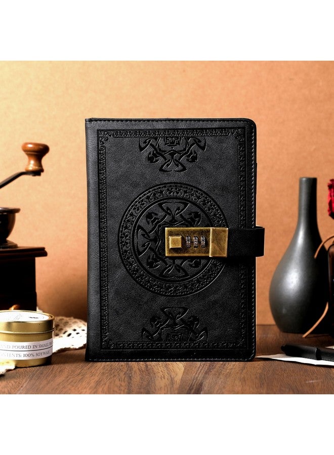 CAGIE Journal With Lock For Men And Women Refillable 290 Lined Pages Locked Journal With Pen, Diary With Lock 180 Lay Flat For Writing Travel Diary, 5.7'' X 8.3'', Black - Image 2