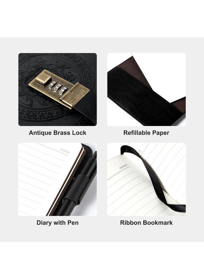 CAGIE Journal With Lock For Men And Women Refillable 290 Lined Pages Locked Journal With Pen, Diary With Lock 180 Lay Flat For Writing Travel Diary, 5.7'' X 8.3'', Black - Image 1