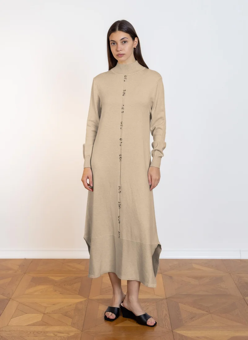 SHAPES DETAILED FINE KNIT MAXI DRESS