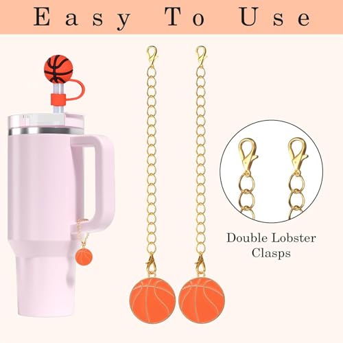 Kleeblatt Basketball Straw Covers Cap For Stanley Cup, 2pcs 10mm Cute Silicone Straw Toppers For Tumblers With 2pcs Basketball Charms Personalized, Stanley Cup Accessories - Image 3