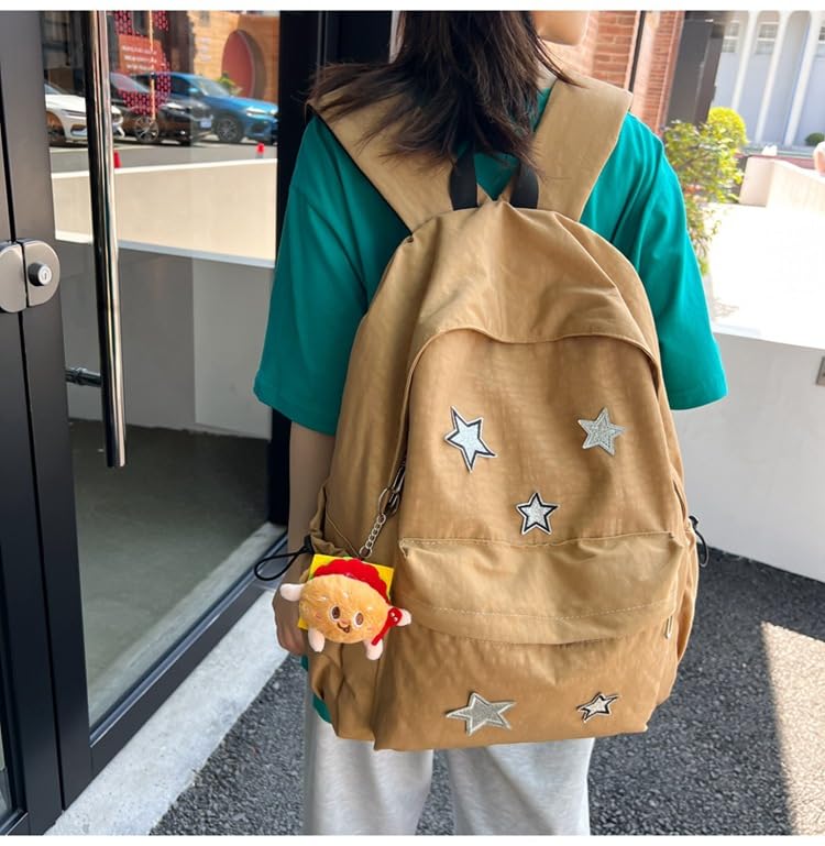 MININAI Cute Y2K Aesthetic Backpack Stars Pattern Preppy Backpack Laptop Backpack Back to College Supplies (Caramel,One Size) - Image 2
