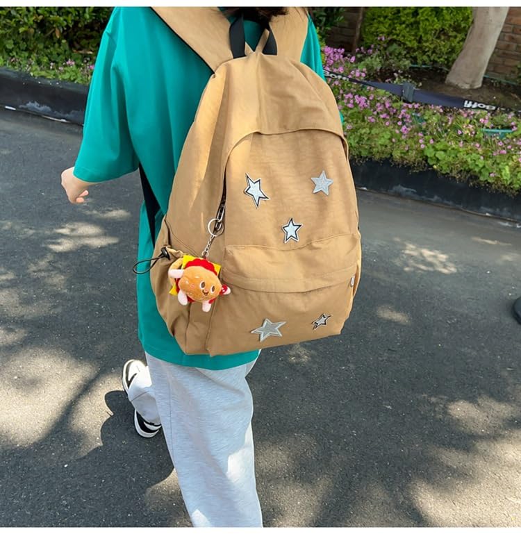 MININAI Cute Y2K Aesthetic Backpack Stars Pattern Preppy Backpack Laptop Backpack Back to College Supplies (Caramel,One Size) - Image 3
