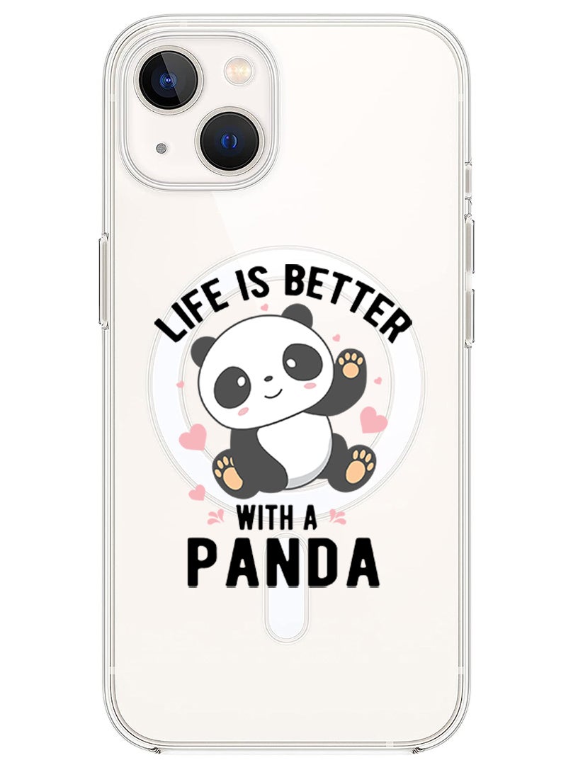 Theodor Magnetic Case for iPhone 13 6.1-inch Compatible with MagSafe Wireless Charging, Shockproof Phone Bumper Cover Life is better with panda black copy - Image 1