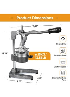 Generic Commercial Grade Citrus Juicer Professional Hand Press Manual Fruit Juicer Metal Juice Squeezer Heavy Duty Orange Juicer Citrus Orange Lemon Lime Pomegranate (Cast Iron, Stainless Steel) (Gray)  - Image 3