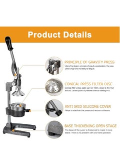 Generic Commercial Grade Citrus Juicer Professional Hand Press Manual Fruit Juicer Metal Juice Squeezer Heavy Duty Orange Juicer Citrus Orange Lemon Lime Pomegranate (Cast Iron, Stainless Steel) (Gray)  - Image 5