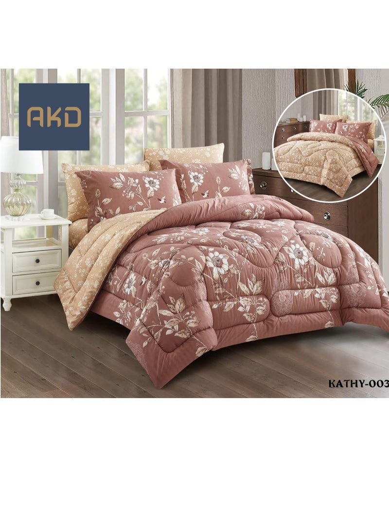 AKD Floral two-piece comforter set, made up of 6 microfiber pieces, size 240*260 cm 