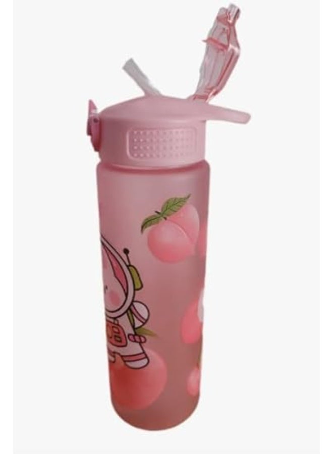 زجاجة مياه 700 مل بتصميم حيوانات كرتونية مع فوهة قابلة للطي وغطاء علوي قلاب، زجاجة خالية من BPA مع فلتر مدمج للسفر والمدرسة وصالة الالعاب الرياضية واللياقة البدنية في الهواء الطلق (بينك) - Image 4