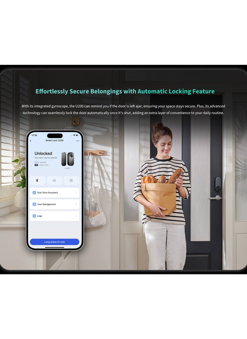 أكارا - Smart Lock U200 Kit ، المادة فوق الخيط ، قفل باب الدخول بدون مفتاح مع مفتاح Apple Home وبطارية قابلة للشحن ، تدعم Apple Home و Alexa و SmartThings-Silver - Image 1