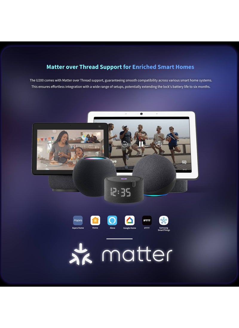 أكارا - Smart Lock U200 Kit ، المادة فوق الخيط ، قفل باب الدخول بدون مفتاح مع مفتاح Apple Home وبطارية قابلة للشحن ، تدعم Apple Home و Alexa و SmartThings-Silver - Image 1