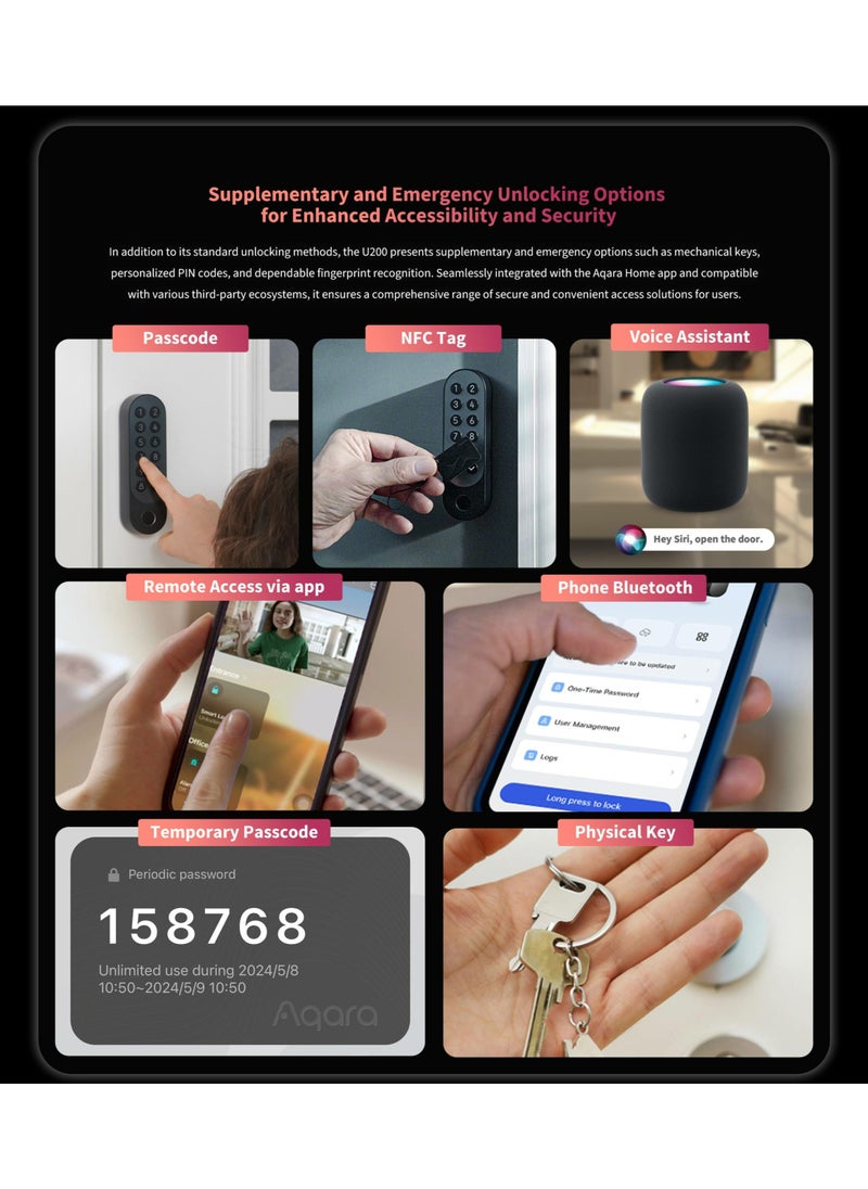 أكارا - Smart Lock U200 Kit ، المادة فوق الخيط ، قفل باب الدخول بدون مفتاح مع مفتاح Apple Home وبطارية قابلة للشحن ، تدعم Apple Home و Alexa و SmartThings-Silver - Image 1