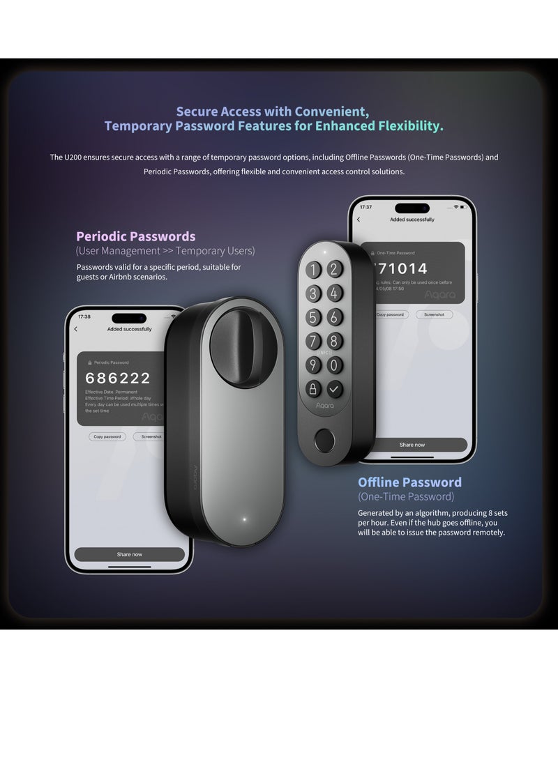 أكارا - Smart Lock U200 Kit ، المادة فوق الخيط ، قفل باب الدخول بدون مفتاح مع مفتاح Apple Home وبطارية قابلة للشحن ، تدعم Apple Home و Alexa و SmartThings-Silver - Image 1